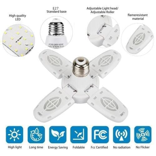 New 38W 52LED E27 Folding Garage Light 3800LM White Yellow Adjustable Panel General Home Garage Ceiling Professional Light