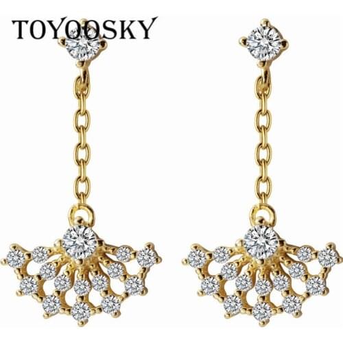 TOYOOSKY Women 925 Sterling Silver Fan Shaped Bohemia Dangle Drop Earrings Real Silver Tassels Earring Jewelry