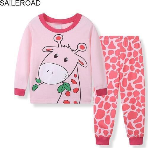 TUONXYE Pajamas Sets Baby Boys Sleepwear Clothes Set Kids 100% Cotton Long Sleeve Cartoon Giraffe Pyjamas for Girls