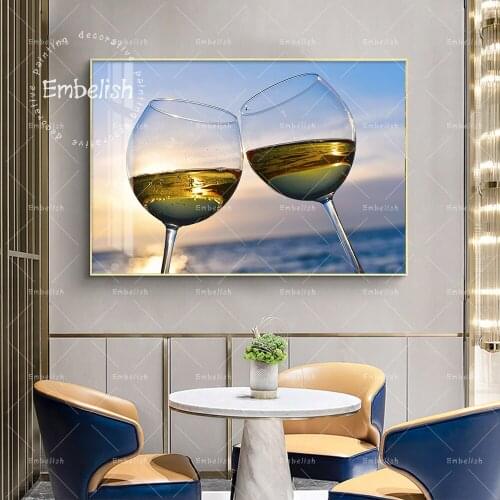 Embelish 1 Pieces Sunset Wine Glass Modern Home Kitchen Decor Pictures For Living Room Wall Posters HD Print Canvas Oil Painting
