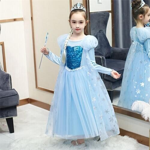 High Quality Frozen Halloween Dress for Girls Autumn Holiday Party Dresses Christmas Costume Mesh Princess Fairy Clothing