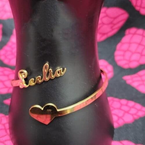 Custom Heart Name Bangles For Women Fashion Jewelry Stainless Steel Personalized Adjustable Nameplate Bracelet Femme