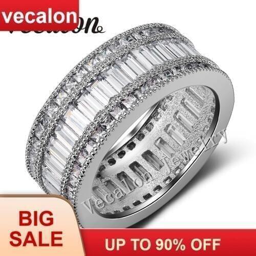 Vecalon Full Princess cut 20ct AAAAA Zircon cz Female Wedding Band 10KT White Gold Filled Engagement Ring for Women Sz 5-11
