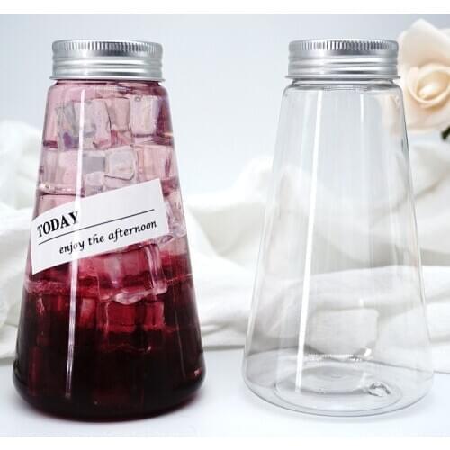 10pcs Net red 350ml transparent bottle PET plastic takeaway packaging cold drink ice coffee juice milk tea bottles with lids