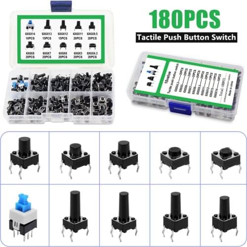 180PCS 6X6X5/4.3/6/7/8/9.5/11MM Mini Momentary Tactile Tact Switch Push Button Switch 4PIN Micro Switch Trigger DIY Tool Accesso