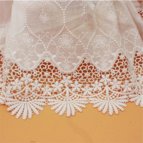 2yds/lot Total width 39cm,Embroidery wide 19cm beige cotton unilateral embroidery Court wind hollow trimmed lace fabric AC495