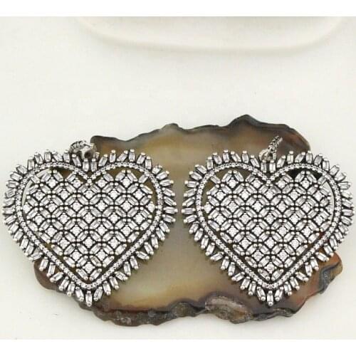 36*33mm 5pcs/lot Antique silver color cz pendant,cubic zirconia micro pave charm,cz necklace/earring jewelry component