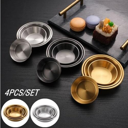 4pcs Stainless Steel Dipping Saucer Sauce Dish Kitchen Sushi Vinegar Soy Sauce Plate Home Tableware Food Seasoning Tray