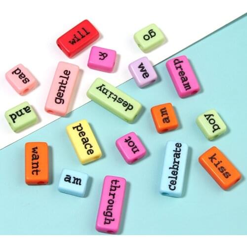 Linsoir Word Acrylic Beads Fashion 24mm Square-shape 50pcs/Lots Charms for Bracelets Mix Color Jewelry Making Supplies