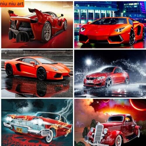Full Square/Round Drill 5D Diamond Painting Car Diamond Embroidery Red Sports Car Mosaic Cross Stitch Landscape Home Decor Gift