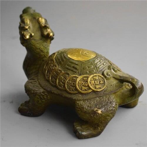 Antique Gilt tibet gold dragon turtle ornaments bronze ware statue
