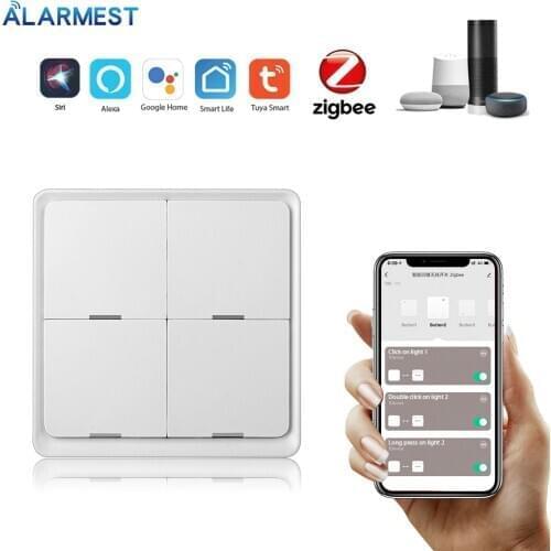 ALARMEST Tuya ZigBee Wireless Smart Scene Switch 4 Gang Scenario Switch Support Home Assistant Smart Home Automation