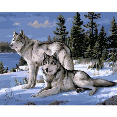 No Frame Wolf Animals DIY Painting By Numbers Kits On Canvas Acrylic Coloring For Home Wall Decor