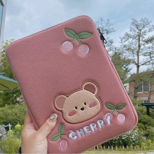 Cherry Bear Cotton Laptop Liner Bag Sleeve Bag Laptop Case for Macbook Air Pro 11/13Inch Computer Case Cover Briefcase Pouch