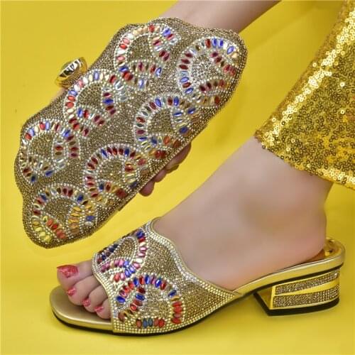 Doershow Italian Shoes With Matching Bags Set Italy African Womens Party Shoes and Bag Sets gold Color Women shoes! SJK1-12