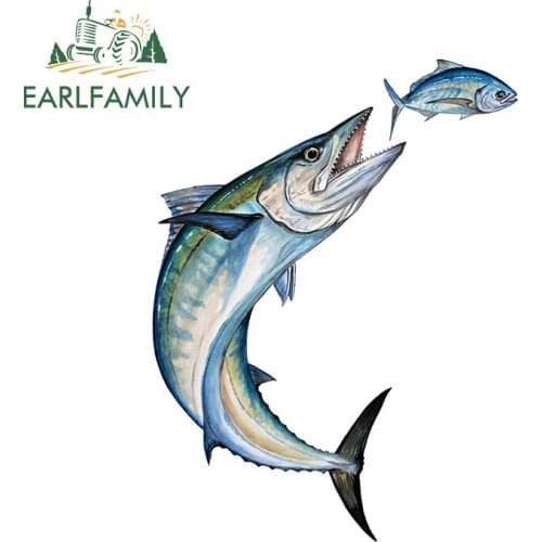 EARLFAMILY 13cm x 10cm for Fish Saltwater Car Stickers Cartoon Creative Decals Car Accessories Refrigerator Bumper RV Decor