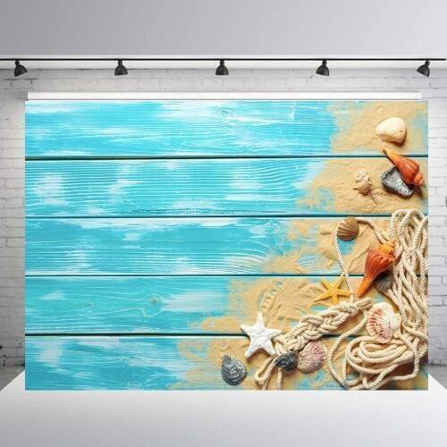BIEPOTO Photography backdrop blue wood summer Starfish shell birthday party decor photo booth background studio prop b124
