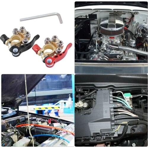 Battery Terminal Connectors Kit with Cleaner Tool Quick Disconnect Car Top Post Battery Terminals Clamp Connector