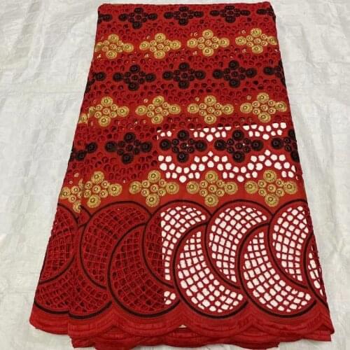 Red Swiss Voile Lace In Switzerland African Cotton Fabric Wedding 5Yards Embroidery Nigerian Sewing Material Tissu For Dress OC3