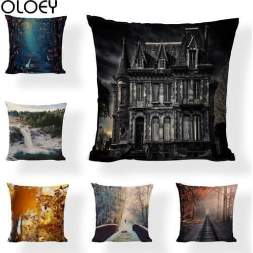 Printing Sunshine Track Maple Leaf Castle Linen Cushion Cover 45cmx45cm Home Bedroom Hotel Decoration Cushion Cover