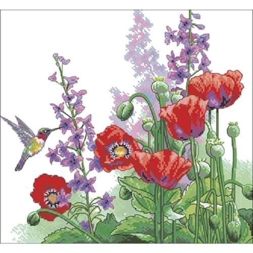 Kingfisher and poppy patterns counted 11CT 14T 18CT Cross Stitch Set DIY Cross-stitch Kits Embroidery Needlework Home Decor