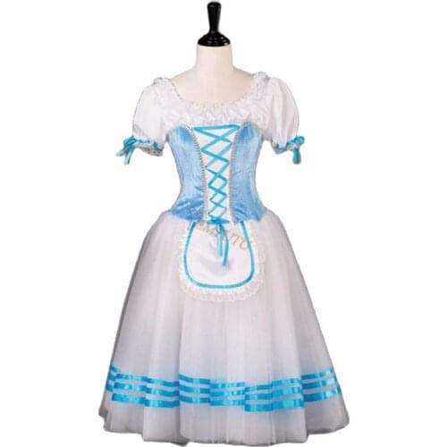 New Peasant Girl Ballet Tutu Costume Blue White Village Girl Professional Ballet Long Tutus Giselle Romantic Napoli Tutu Dress