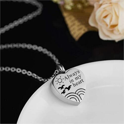 New design Always in My Heart Seagulls Necklace for Ashes Urn Jewelry Sunlight Memorial Pet Bird Pattern Cremation Pendant
