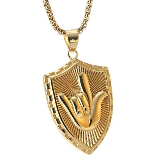 Titanium Steel Shield Love You Gesture Pendant Necklace Retro Men and Women Stainless Steel Necklaces Fashion Accessories Gifts
