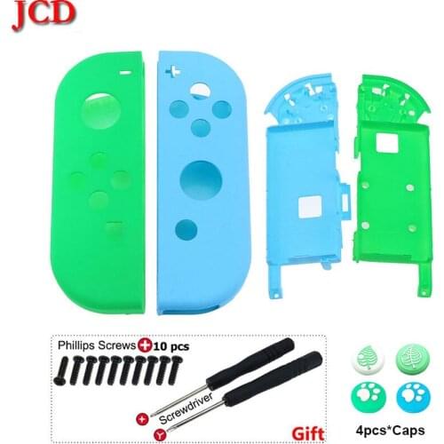 JCD DIY Plastic Replacement Housing Shell Case Cover for Nintendo Switch NS Joy-Con w/Animal Crossing Thumb Grip Screwdriver