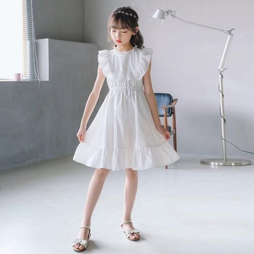 Girls Dress 2020 New Baby Princess Dress Children Cotton Dress Elegant Embroidery Toddler Fly Sleeve Dress Teen Summer,#5609