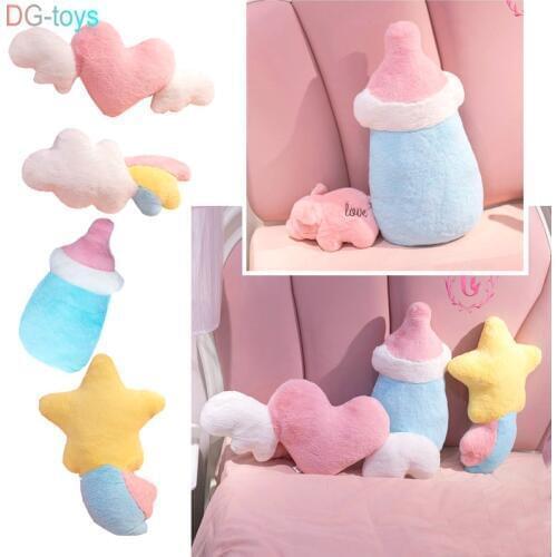 Girly Cloud Wishing Meteor Star Plush Pillow Angel Wings Heart Stuffed Cushion Milk Tea Cup Rainbow Sleeping Nap Pillow Bed