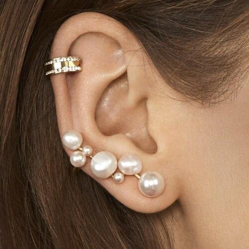 KISS WIFE Ear Cuff Clip Pearl Crystal Earrings For Women Girls Cute Korean Stud Earings Set 2021 Trend Fashion Jewelry Gifts