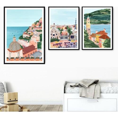 Nordic Travel Posters Barcelona Venice Abstract Landscape Canvas Painting Wall Art Ltaly France Print Pictures Livingroom Decor