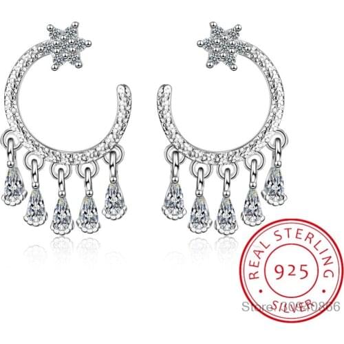 Real 925 Silver Moon Stud Earrings Elegant Minimalist Party Wedding Gold Earrings for Women Fine Jewelry Girl Gifts