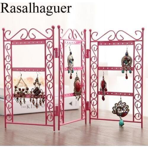 Luxury Necklace and Earring Jewelry Stand 72 holes Display Rack 3 Doors Style Metal Stand Holder Display Shelf Jewelry Organizer