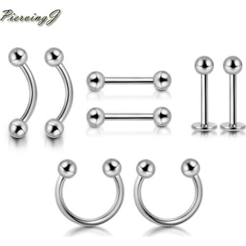 PiercingJ Grade 23 Titanium 16G 8mm / 10mm Curved Bar Straight Barbell Horseshoe Studs Ear Helix Cartilage Body Piercing Jewelry