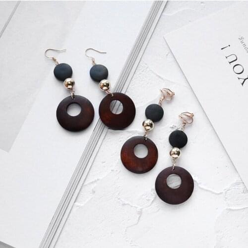 SUMENG 2021 New Fashion Simple Fashion Wweet Geometric Wooden Earrings Female Long Dangle Earrings Jewelry Gift