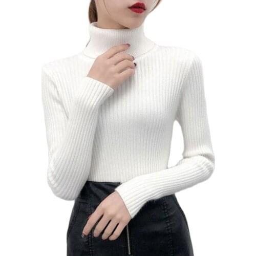 Spring Autumn Women Turtleneck Sweater Ribbed Knitted Fall Female Pullover Long Sleeve Jumper Turtle Neck Pull for Girls 2021