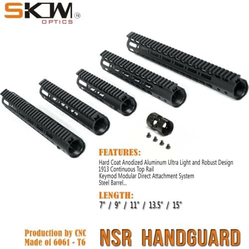 SKWGEAR AR Keymod Handguard 7" 9" 10" 12" 13.5" 15" NSR for Hunting Tactical Rifle Scope Picatinny Rail