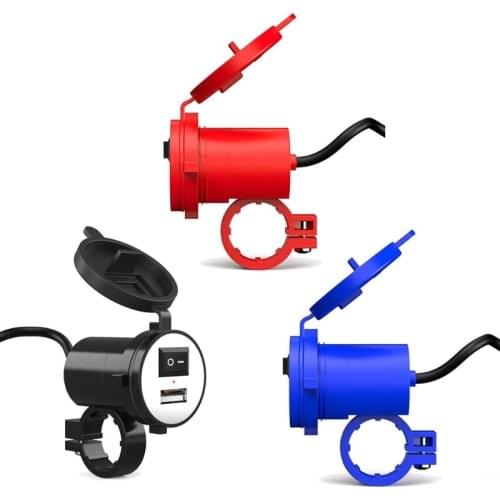 Universal Motorcycle Handlebar USB Charger with Switch 12V Car Power Bank Mobile Phone GPS Charging Device