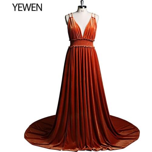 Velvet Evening Dress Long V Neck Stretch Waist Side Slit Photo Shoot Dress Maternity Gowns YEWEN