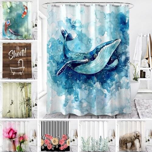 3D Whale Flower Printed Waterproof Shower Curtain Bathroom Decor with Hooks Proof Environmental Toilet Door Curtain
