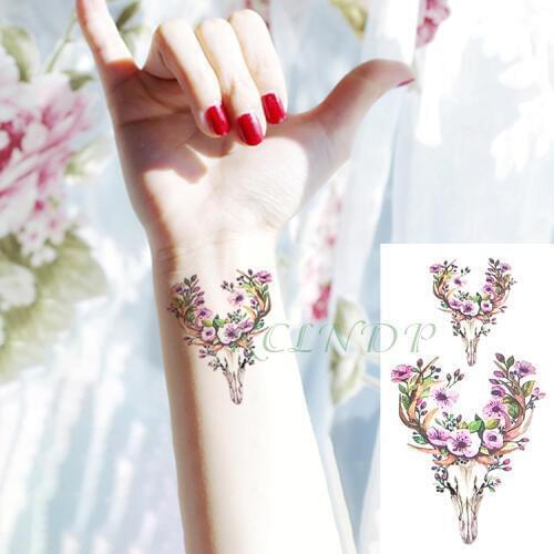 Waterproof Temporary Tattoo Sticker Sheep head Flower Fake Tatto Tribe Flash Tatoo Tatouage Shoulder Foot Hand For Women Men