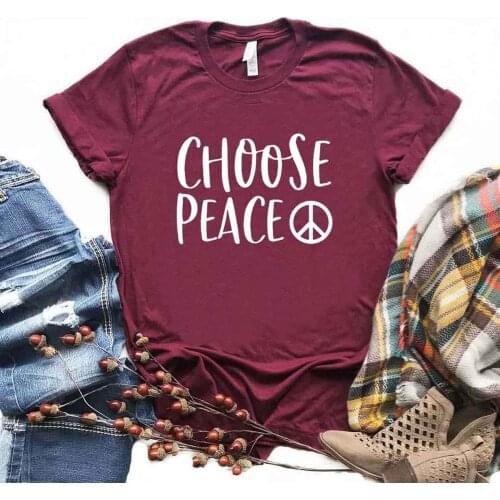 Choose Peace Print Women Tshirts Cotton Casual Funny t Shirt For Lady Top Tee Hipster 6 Color NA-756