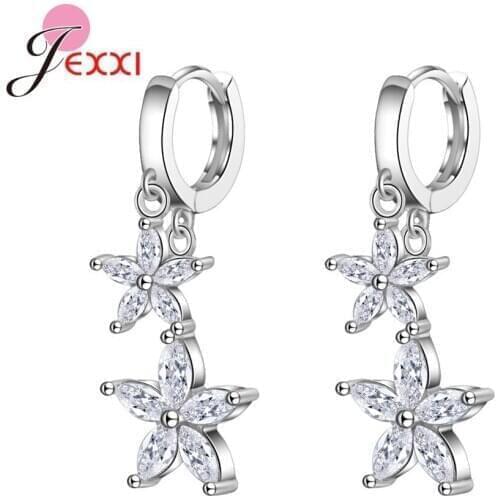 New Arrival 925 Sterling Silver Flower Pendant Hoop Earrings For Women Girls Romantic Jewelry Gifts CZ Earrings For Wedding
