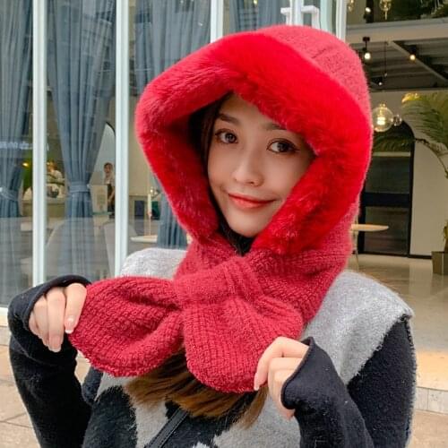 Women Winter Hats Ears Warm Caps Scarf Set Bonnet Knitted Cute Hat Best Gift