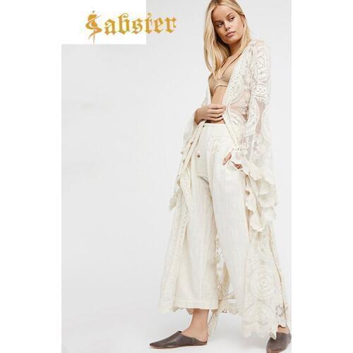2019 Hot Sale Bohemian Large Size Womens Coat Summer Vacation Outwear Lace Cardigan long Coat XZ222