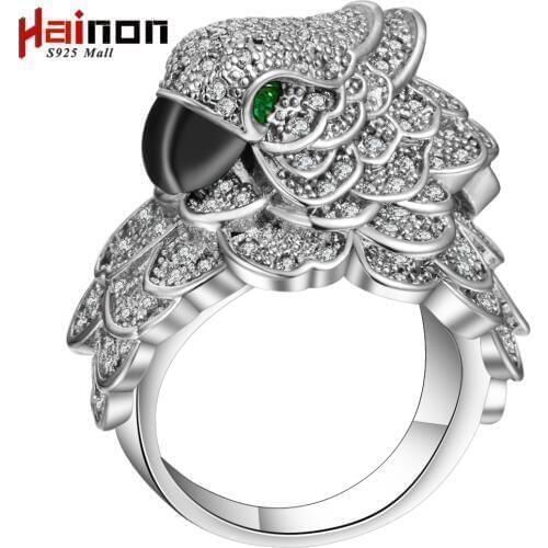 S925 mall Female parrot bird Ring Vintage Style silver color Filled Jewelry cute animal engagement Rings For Women Gifts