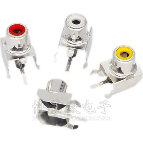 10pcs White/Yellow/Red RCA AV with the core socket hole seat 2 pin PCB soldering audio video jack lotus seat AV-8.4-3 AV-103B