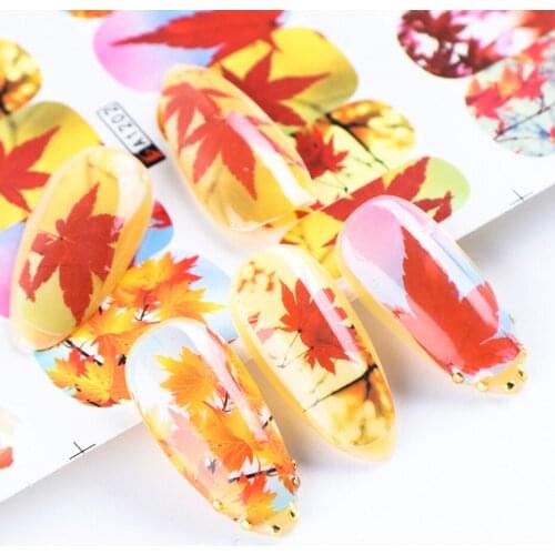 12pcs Autumn Leaf Fall Nail Art Slider Yellow Maple Colorful Design Water Foils Decals Nail Sticker Manicure Decor